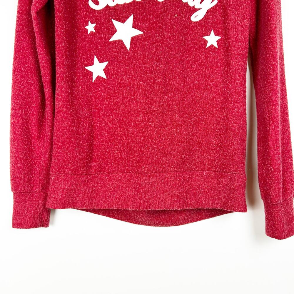 Chaser Saturday Red White Graphic Open Back Long Sleeve Top Womens Size XS - Picture 5 of 12